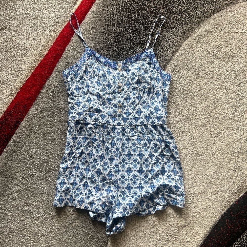American Eagle Blue Mosaic Print Romper